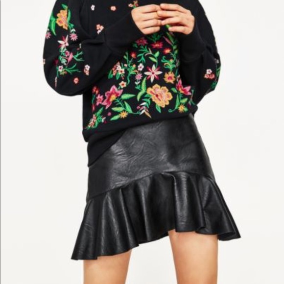 Zara Dresses & Skirts - Zara Faux Leather Asymmetrical Ruffle Mini Skirt